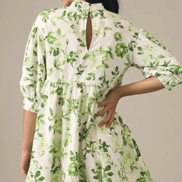 Anthropologie Maeve V-Neck Floral Puff Sleeve Mini Tunic Dress NWOT - Picture 7 of 12